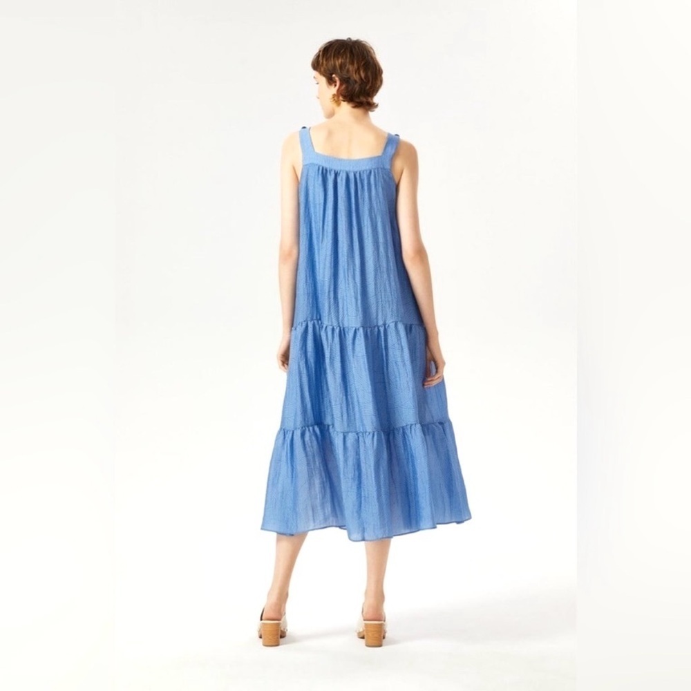 Exquise Anthropologie Blue Beaded Square Neck Tiered Maxi Dress Small - Picture 4 of 8